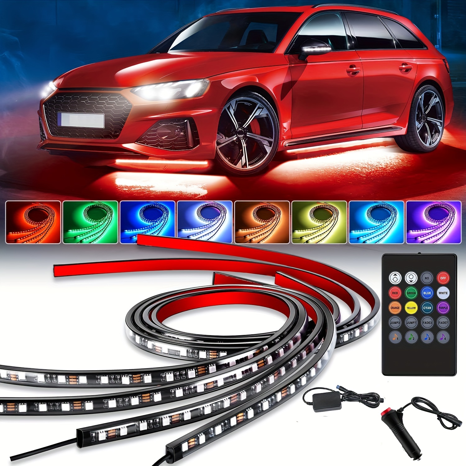 Striscia LED sotto l'auto, NEON RGB, Connettività Bluetooth con  l'applicazione sul telefono, Lunghezza cinturino: 90 cm x 2 e 120 cm x 2