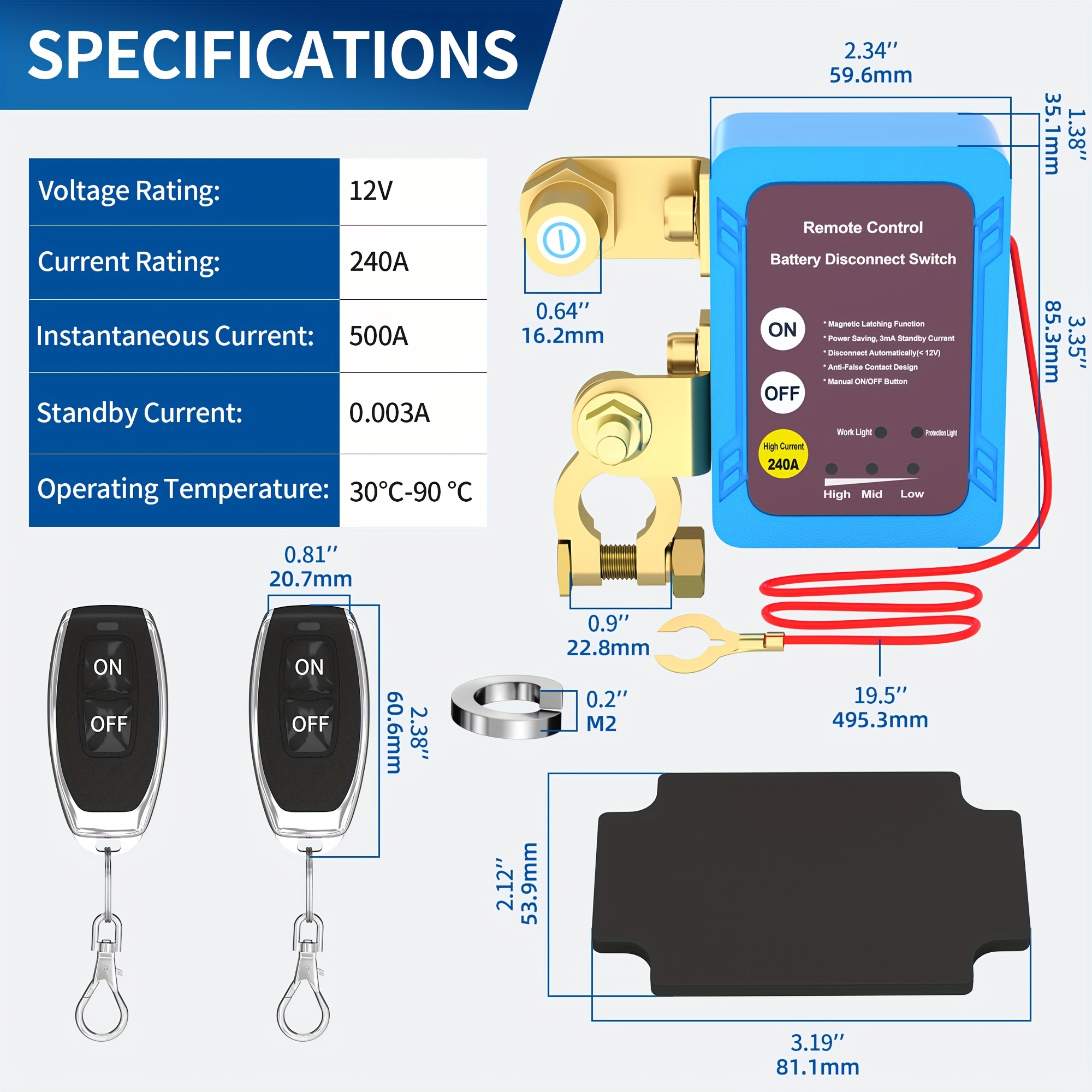 12v 240a Remote Battery Disconnect Switch Blue Color Kill Switch Automatic  Power Shut Off Switch Remote Control Switch With 2 Keys For Car Truck Boat  - Temu Germany