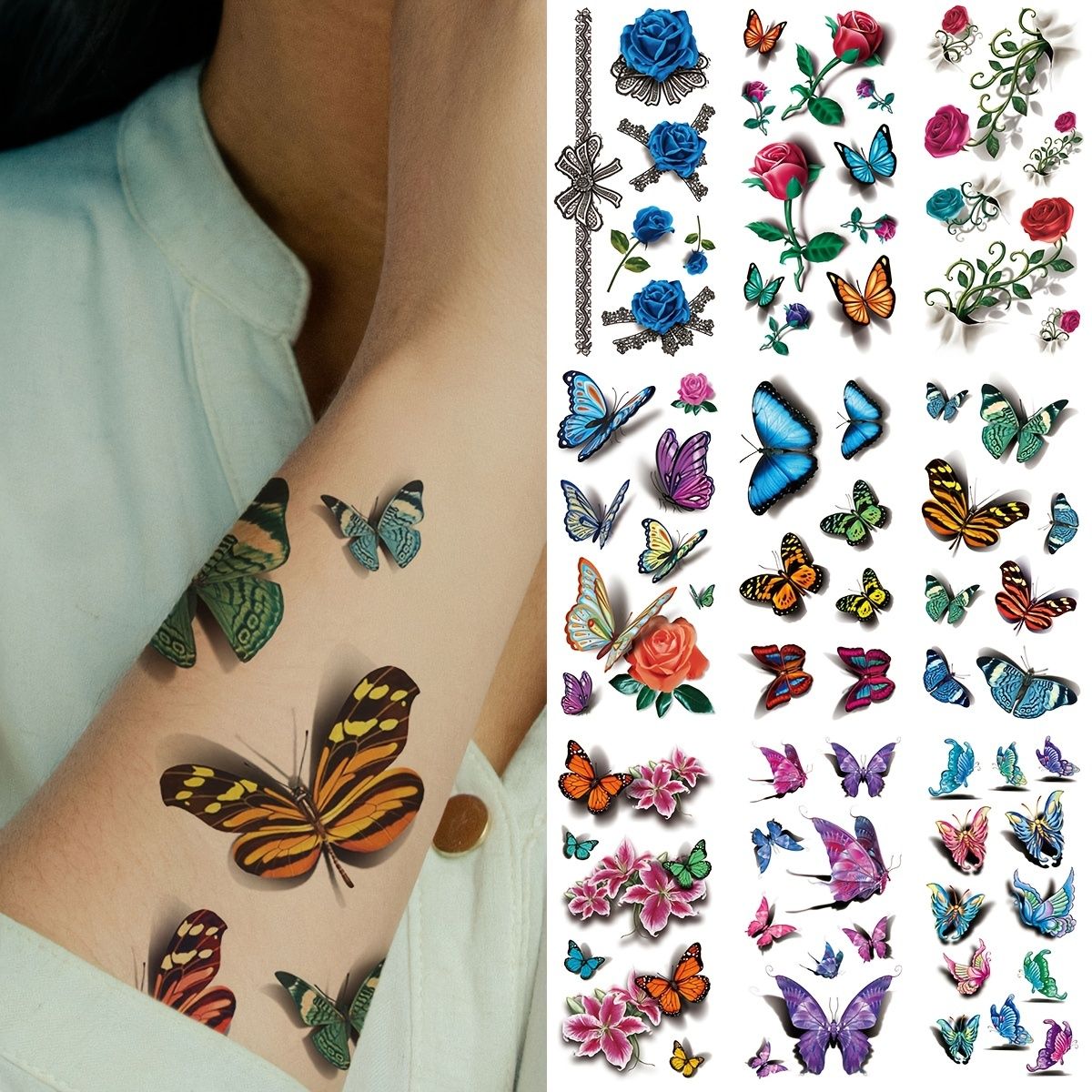 3d Texture Temporary Tattoos Butterfly Flower Body Arm Art Waterproof And  Lasting 3 7 Days Fake Tattoos For Women And Girls - Beauty & Personal Care  - Temu Canada