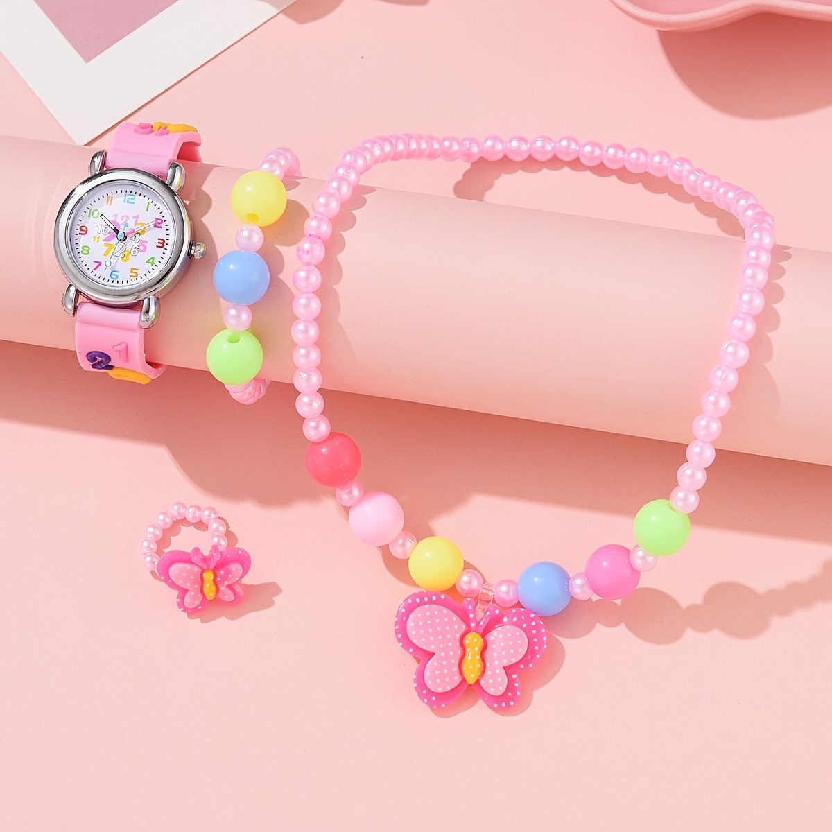 5pcs/set 1pc Reloj Rosa Lindo Niñas 4pcs Juego Pulseras - Temu