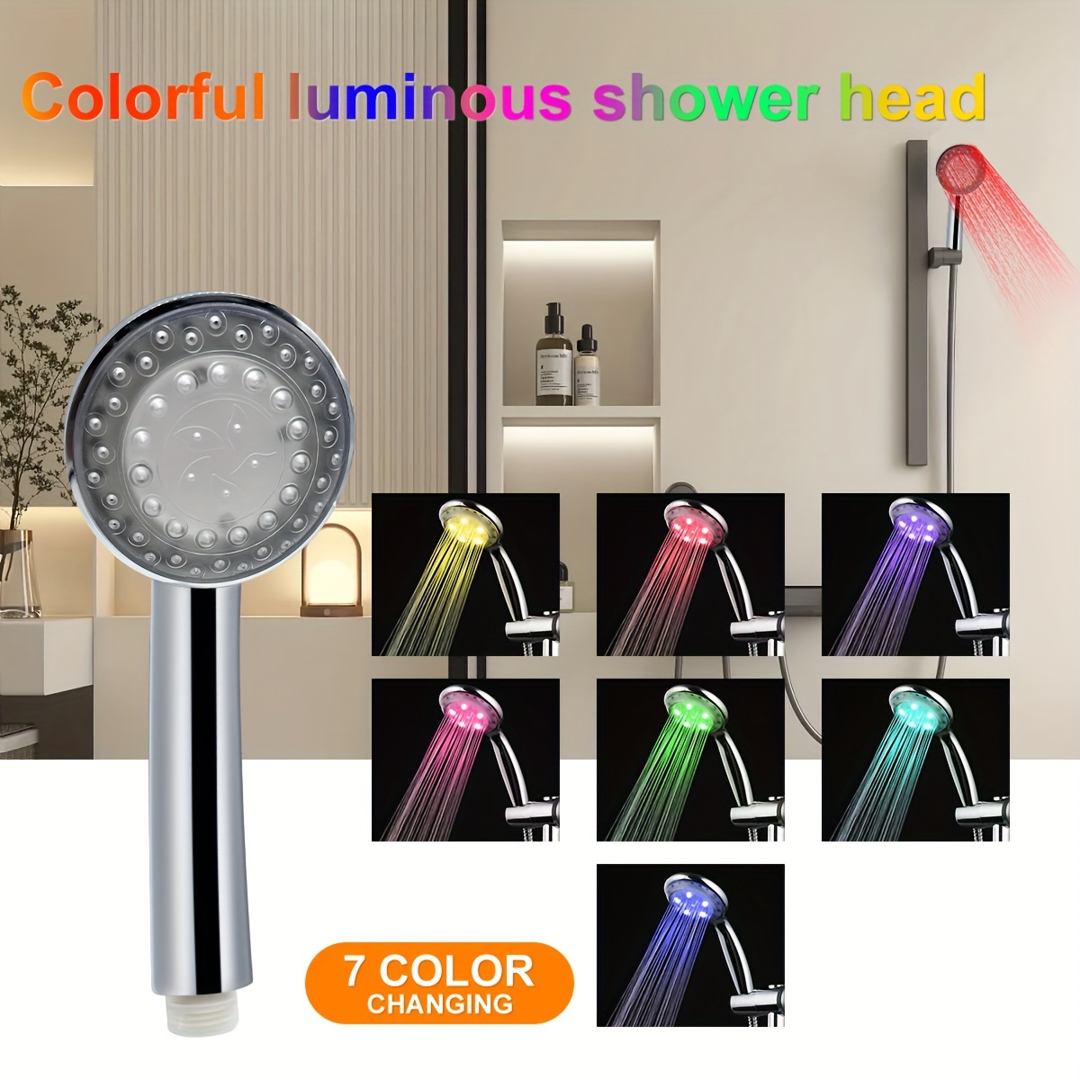 Comprar Cabezal de ducha Luz que brilla en el agua Luz de ducha LED  cambiante colorida Ducha luminosa No requiere batería