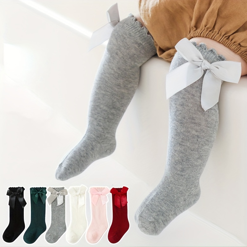 3 paires de chaussettes pour bébé garçon et fille, chaussettes hautes, en  coton solide, longues, à