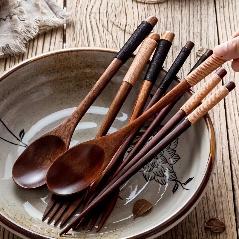 Hot Sale Japan Style Wooden Tableware Set Spoon Fork Chopsticks with  Storage Case Travel Cutlery Set Portable