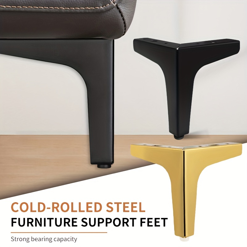 Juego de 4 patas para muebles, hierro negro + patas para muebles inclinadas  cónicas doradas, patas de metal (20 cm)