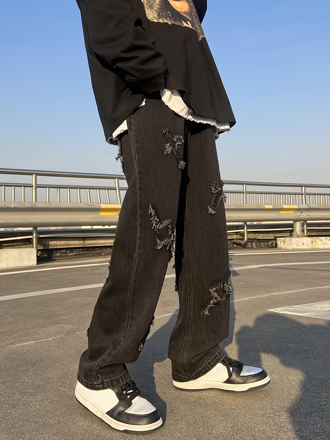 Y2k Style Bone Print Y2k Jeans Men's Casual Street Style - Temu