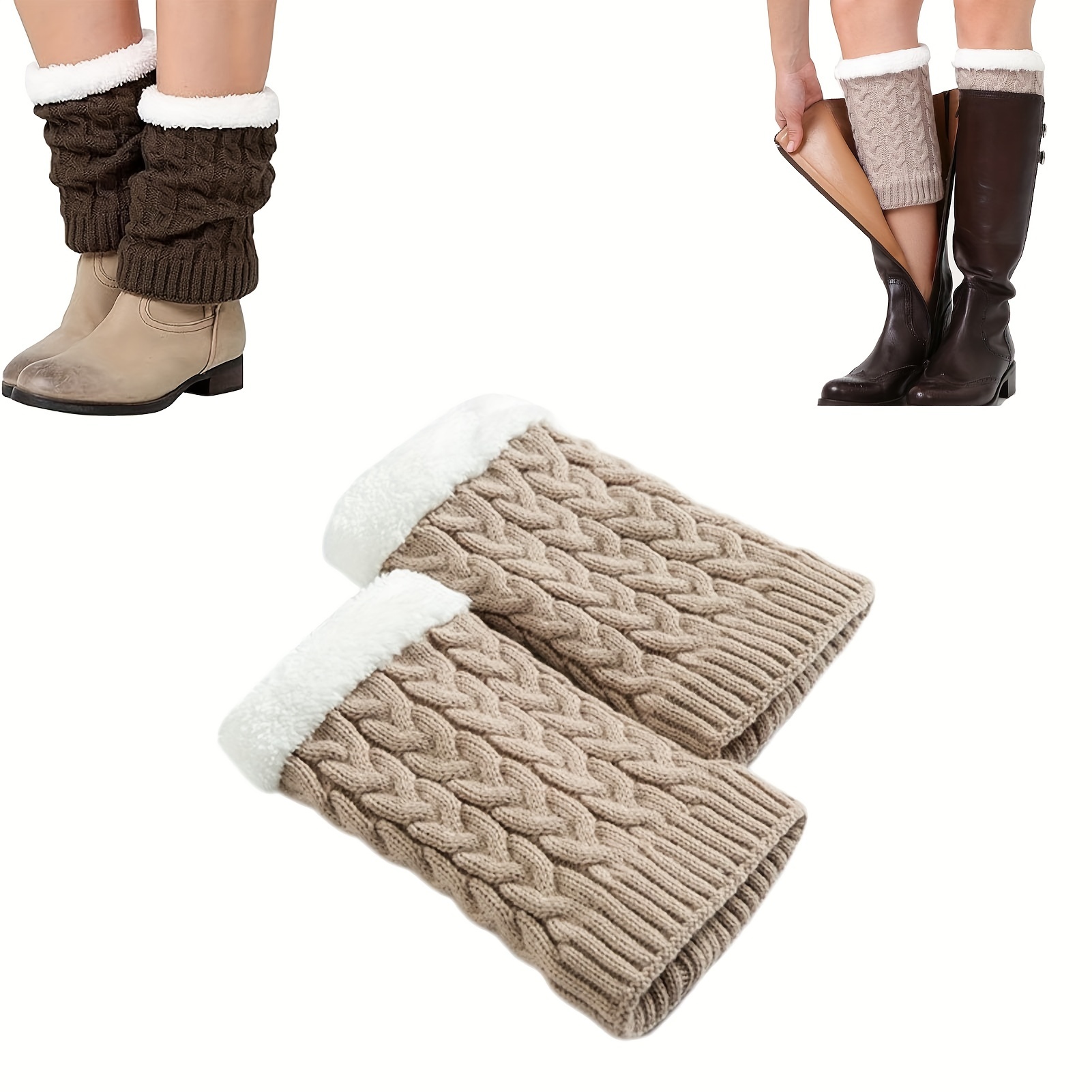  Women's Solid Color Knitted Leg Warmer Boots Socks