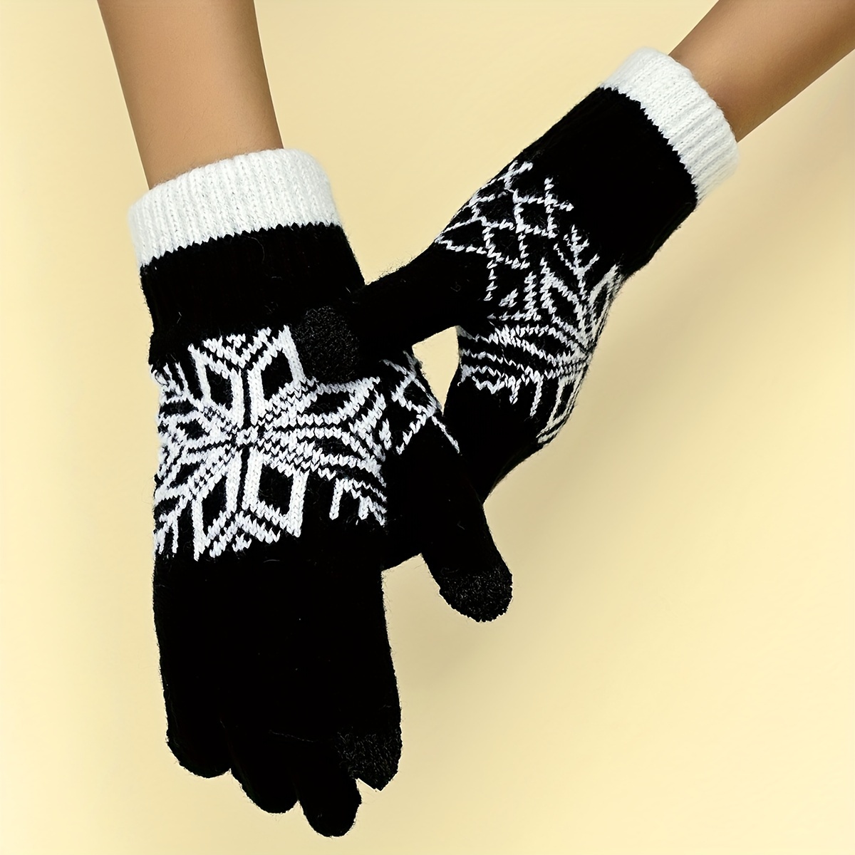 Guantes De Punto Jacquard Con Copos De Nieve Para Mujer Y - Temu Chile