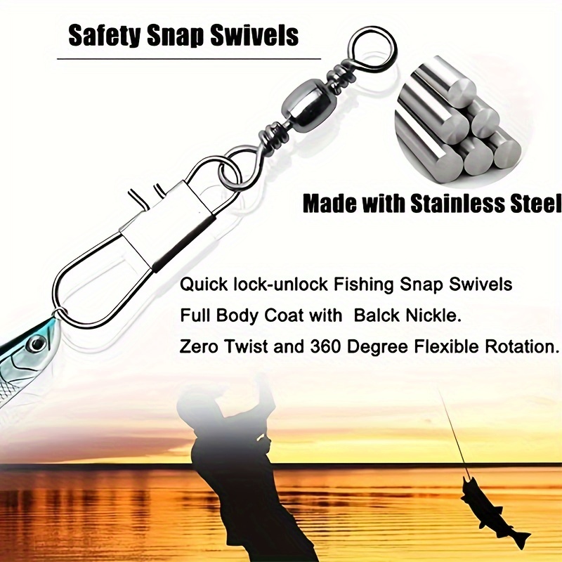 30pcs Fishhook Connectors Barrel Swivel Safety Snap Solid Ring Fishing