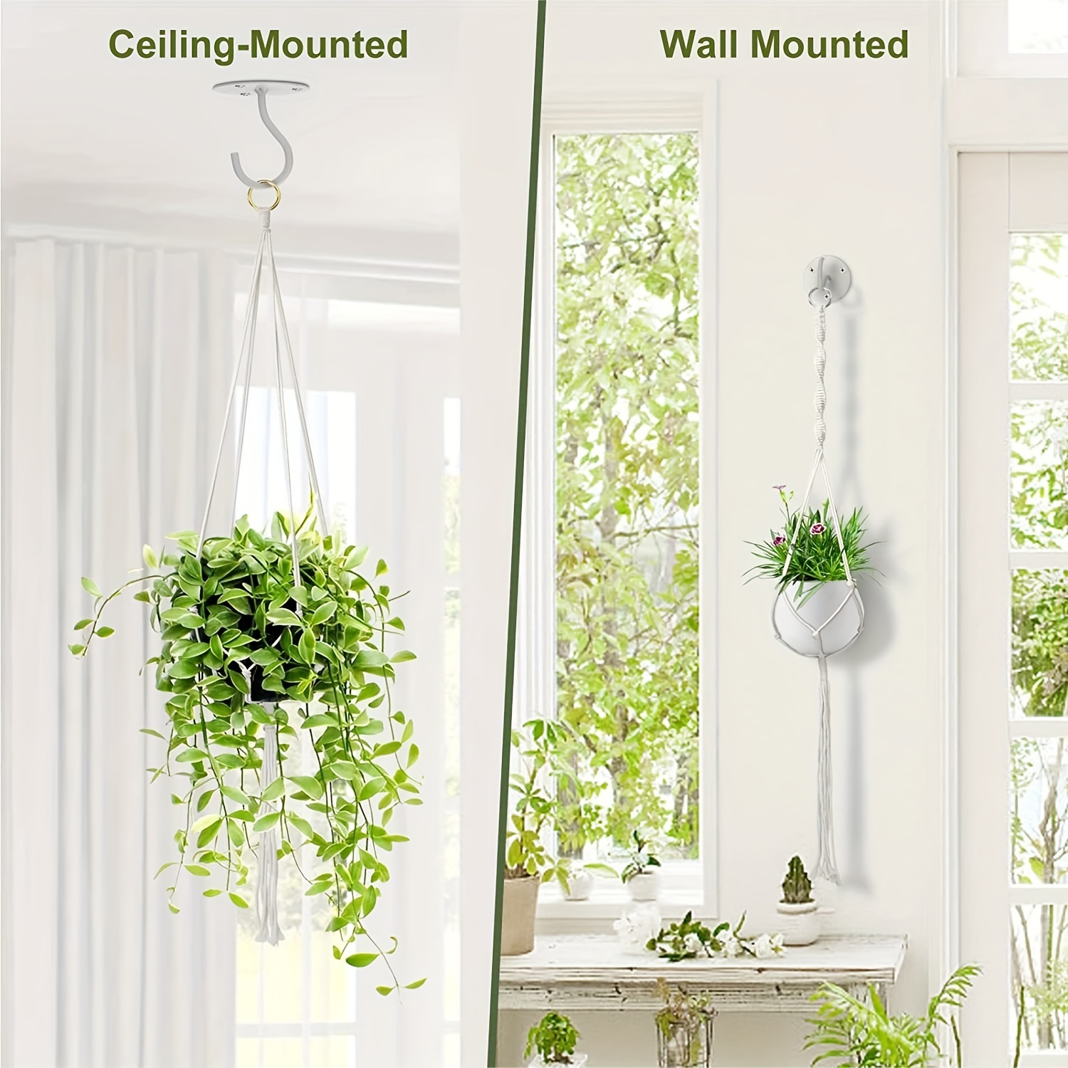 Ceiling Hooks for Hanging Plants, 4 Packs Retro White Wall Mounted Metal Hangers with Anchors for Hanging Planters, Bird Feeders, Lanterns, Wind