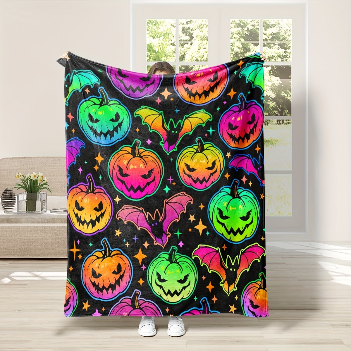 Halloween Colorful Pumpkin Bat Print Large Capacity - Temu