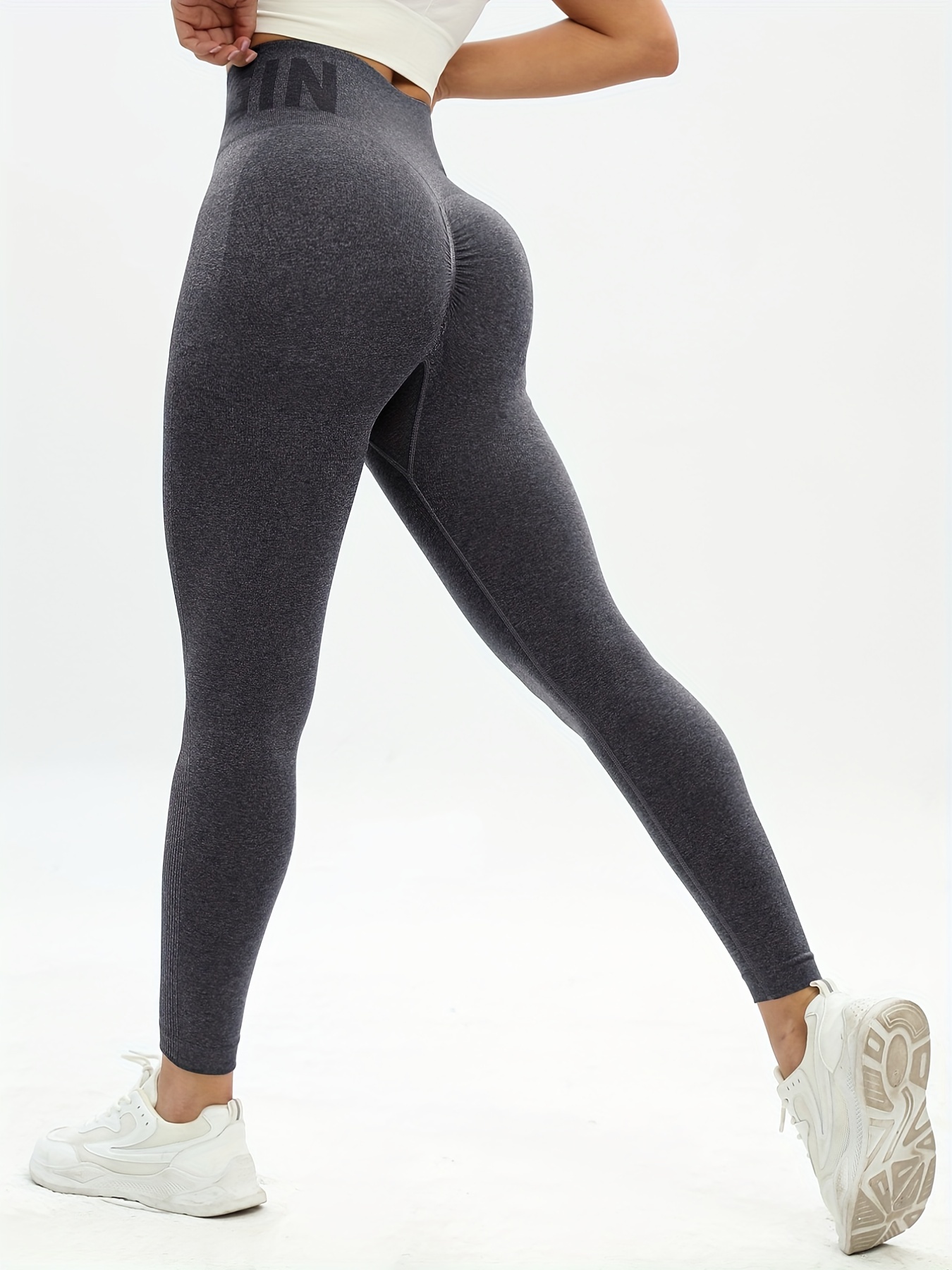SHEIN Yoga Basic Letter Graphic Training Tights Seamless High Stretch Tummy  Control Scrunch Butt Athletic Leggings