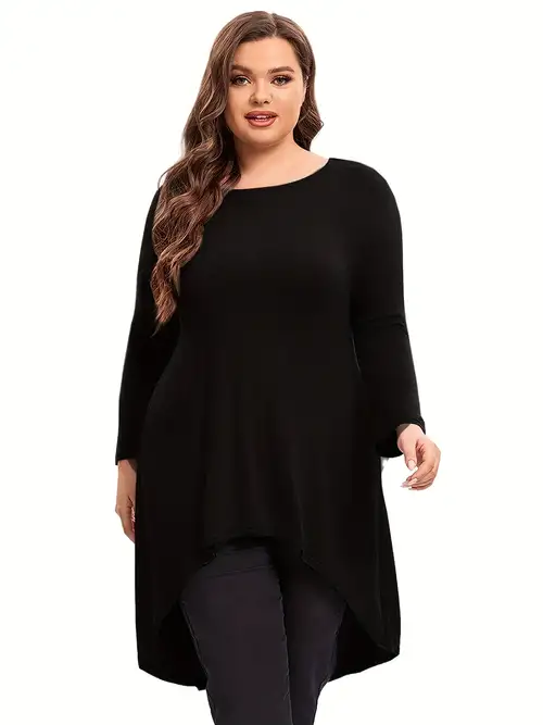 Plus Size Casual Top Women's Plus Solid Long Sleeve Round - Temu Canada