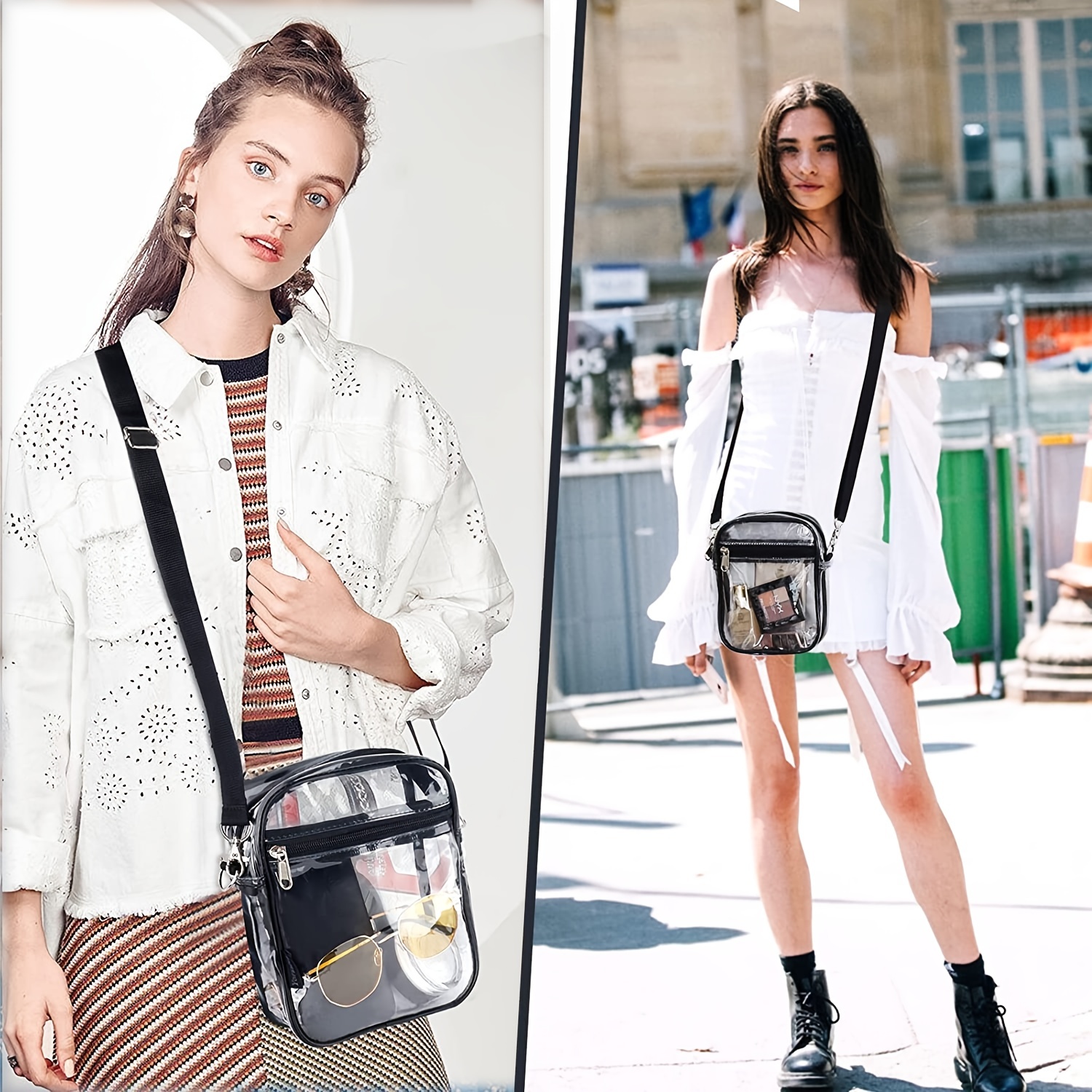 Women Fashion Clear Stadium Purse Cell Phone Crossbody Bag Jelly Purse  Transparent Vinyl Side Bag For Girls