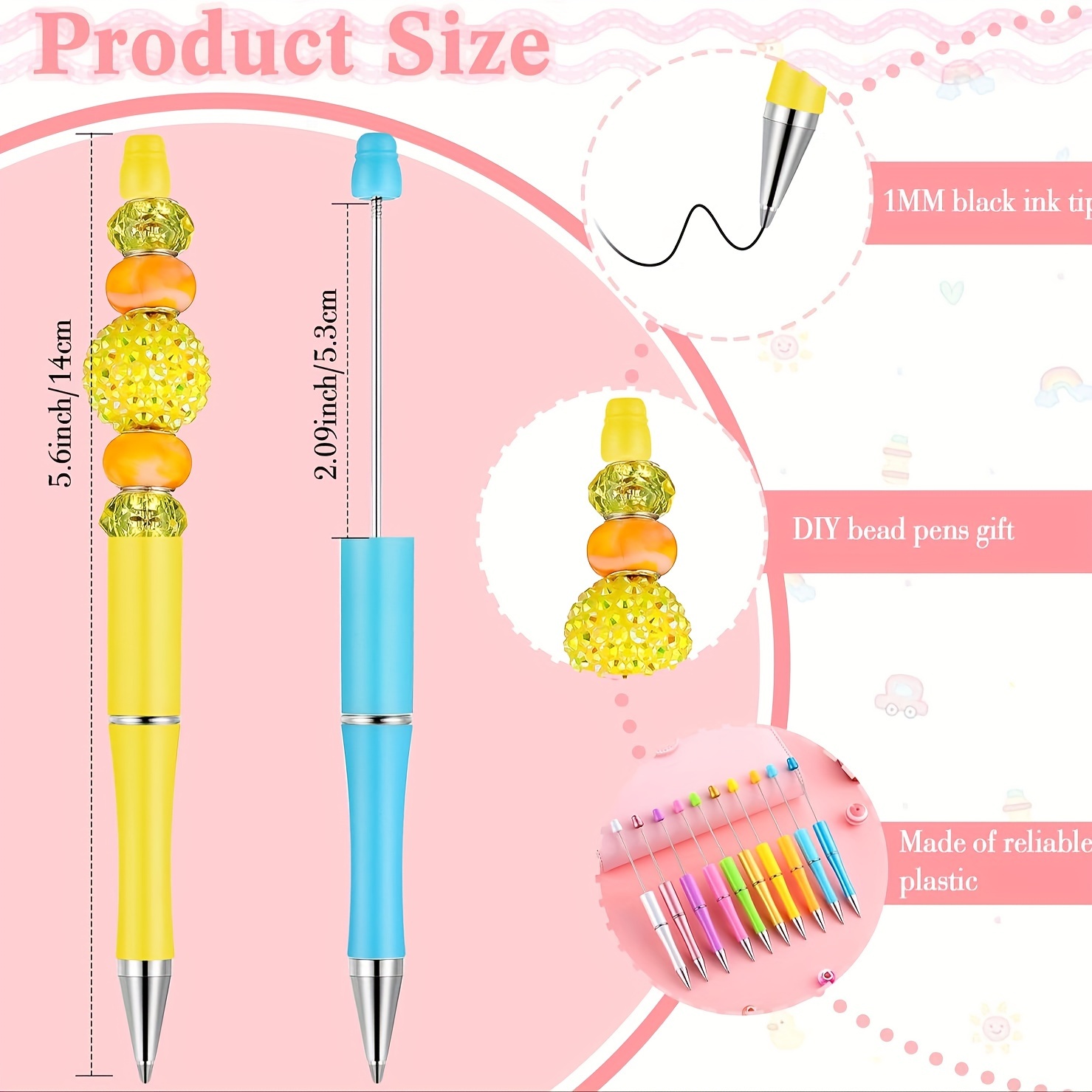 Plastic Beadable Pen Bead Ballpoint Pen Assorted Bead Pen - Temu