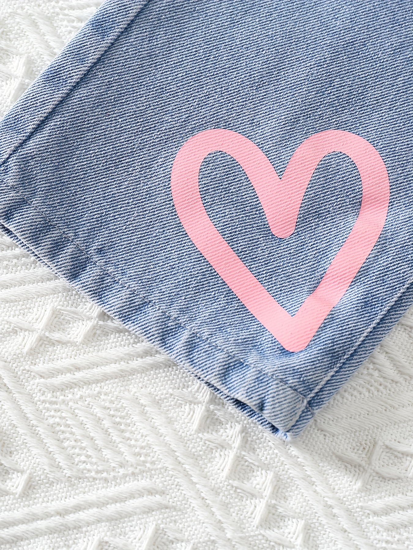 Cute Hearts Graphic Jeans For Young Girls, Pull-on Casual Straight Denim  Pants For All Seasons