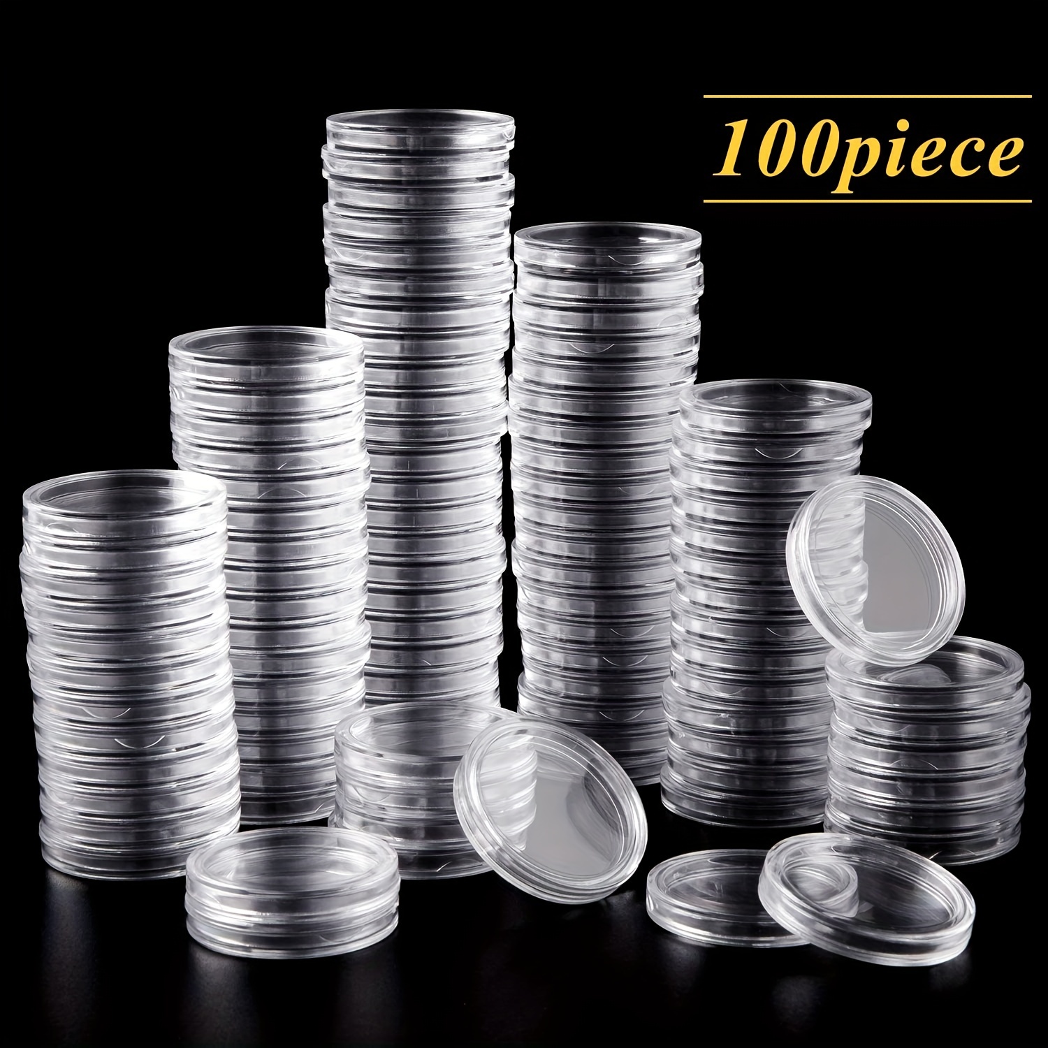 Boîte de rangement transparente pour pièces de monnaie avec 100 capsules