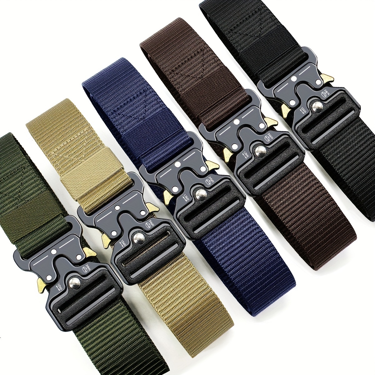 Cinturones para hombre, cinturón táctico militar de nailon ligero,  liberación rápida, cinturón de camuflaje de lona libre de metal