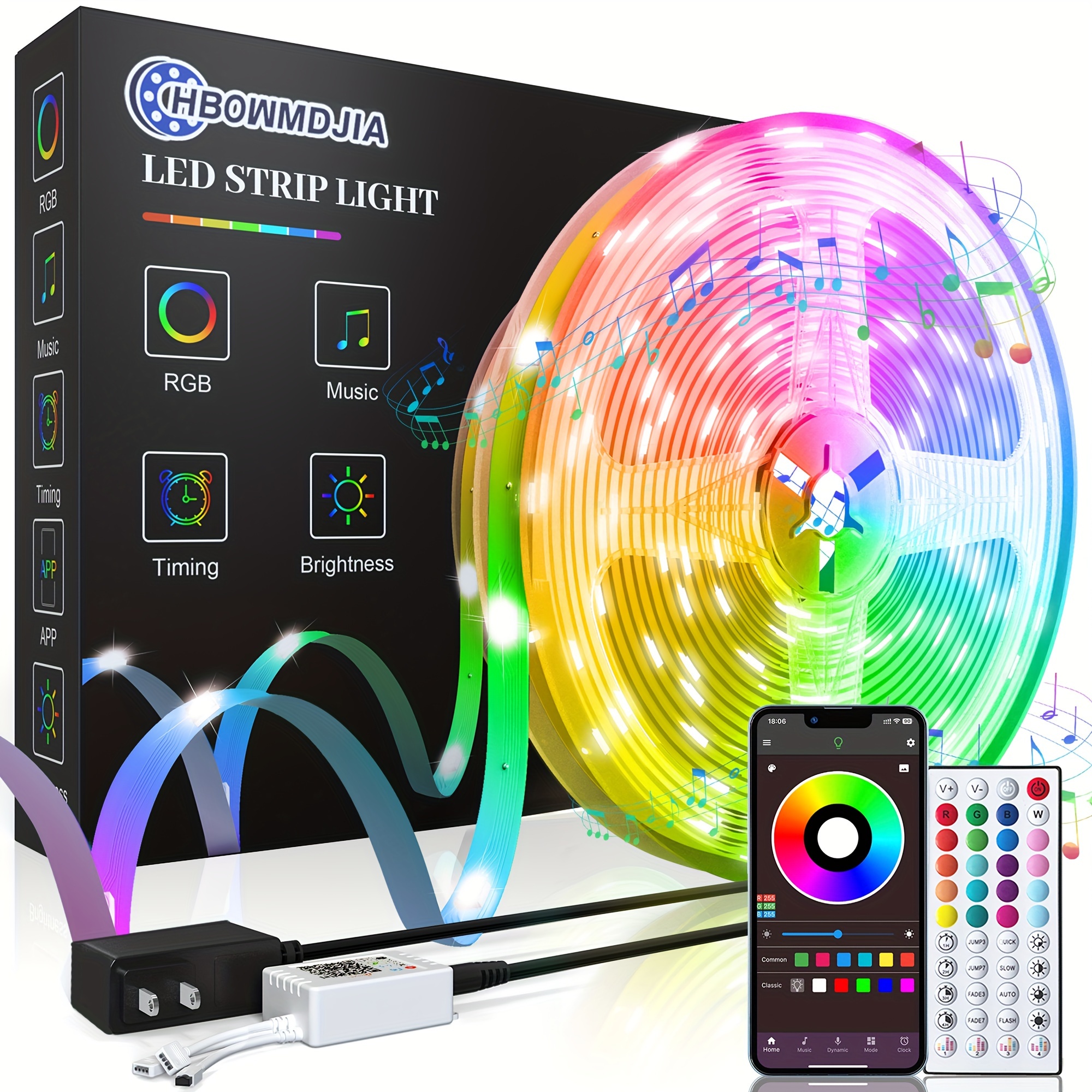 Luces LED para dormitorio, tira de luces LED de 130 pies, sincronización de  música, luces LED que cambian de color con aplicación y control remoto IR