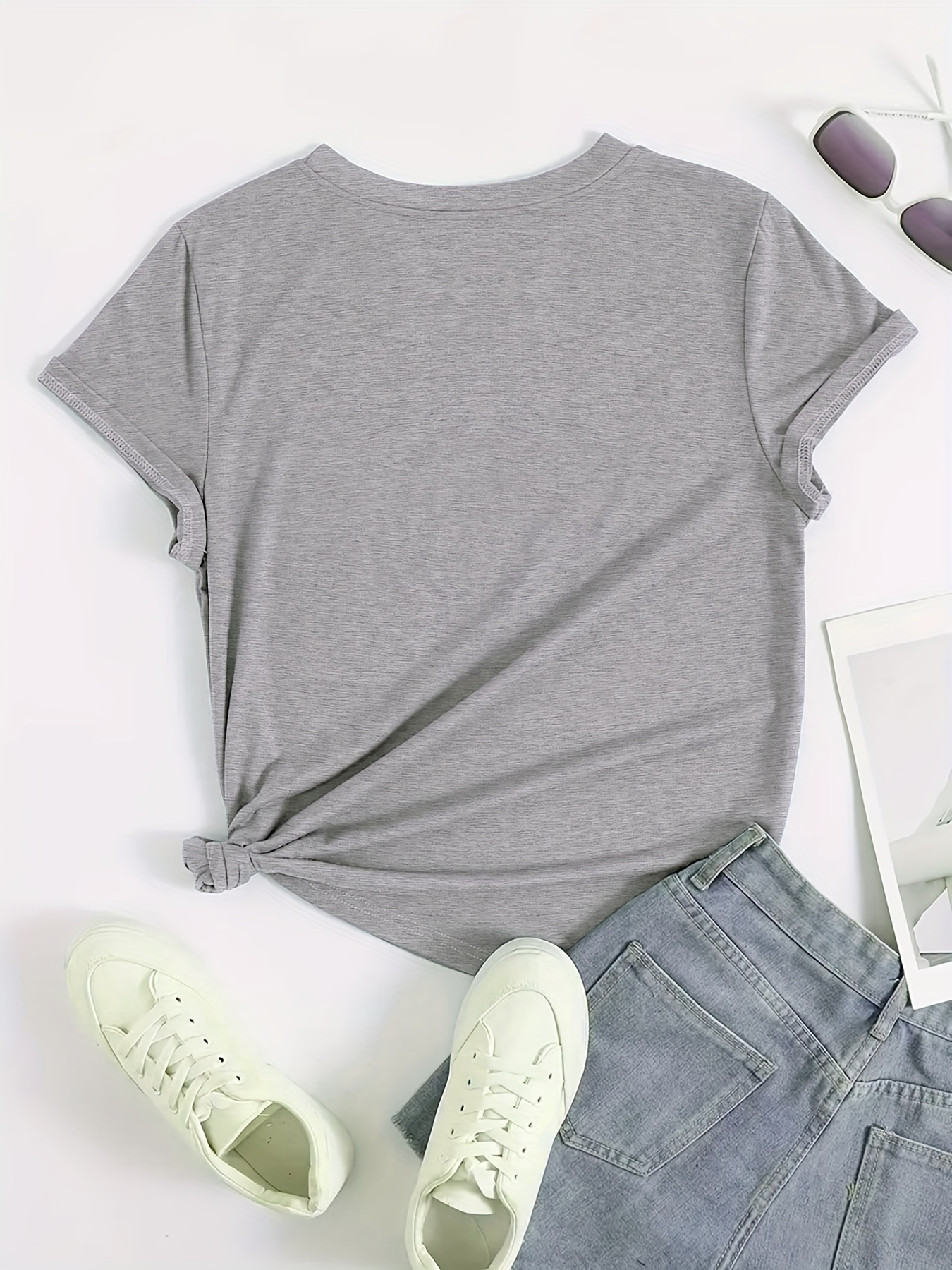Solid Basic T-shirt, Casual Crew Neck Short Sleeve Versatile T-shirt, Women's Clothing