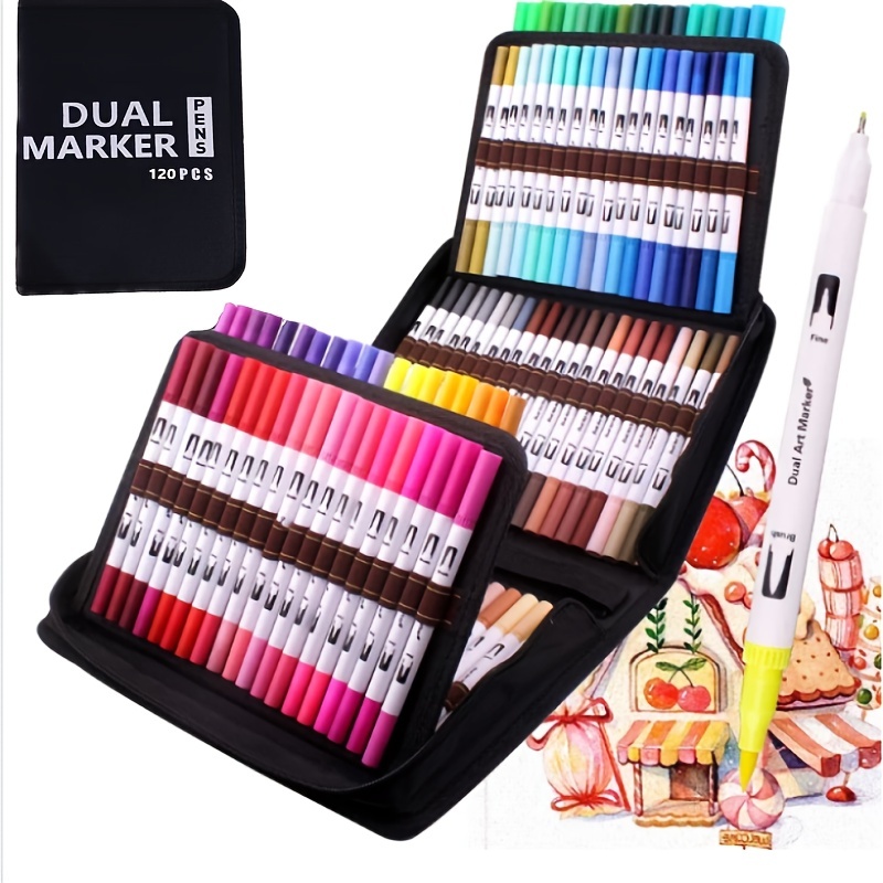 Buy 120 Colours Marker Pen Set Dual Tips Art Markers WaterColour Brush Pens  for Kids Adults Drawing, Sketching, Highlighting & Underlining Online at  desertcartEcuador