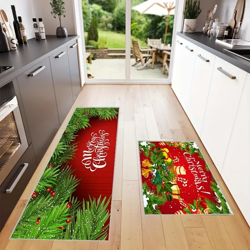 Red Christmas Pattern Floor Mat Soft