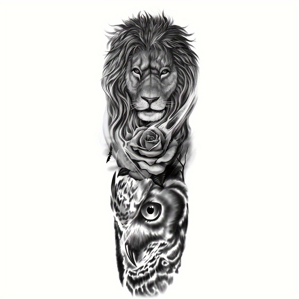 Tatuaje De Manga De Brazo Grande Boceto León Tigre Impermeable Tatuaje  Temporal Pegatina Salvaje Feroz Animal Hombres Pájaro Completo Tótem Tatuaje  Por Mart05, 1,44 €