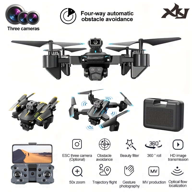 Triple HD Cameras,Optical Flow Positioning, 360-Degree Obstacle Avoidance, LED Lights - New KY605pro Quadcopter UAV Drone With One-Click Takeoff.Cheap Things The Cheapest Item Available Perfect Gift For Adults, And Teenager Stuff