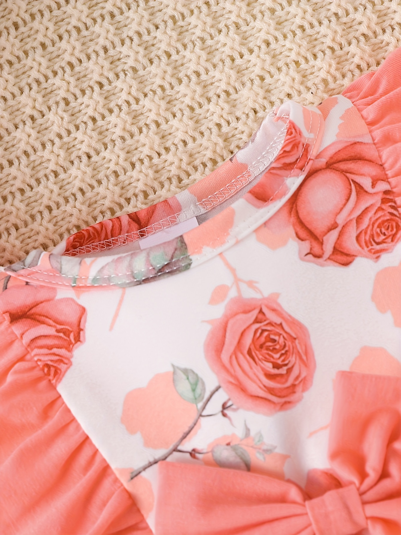 Spring/Autumn Newborn Baby Girl's Romper, Long Sleeve Bodysuit with Butterfly Waist and Flutter Sleeves, Full Print Rose Flower Romantic Fabric, Stretchy Soft Comfortable, Valentine's Day Outdoor Daily Dual-Use, Perfect for Outdoor