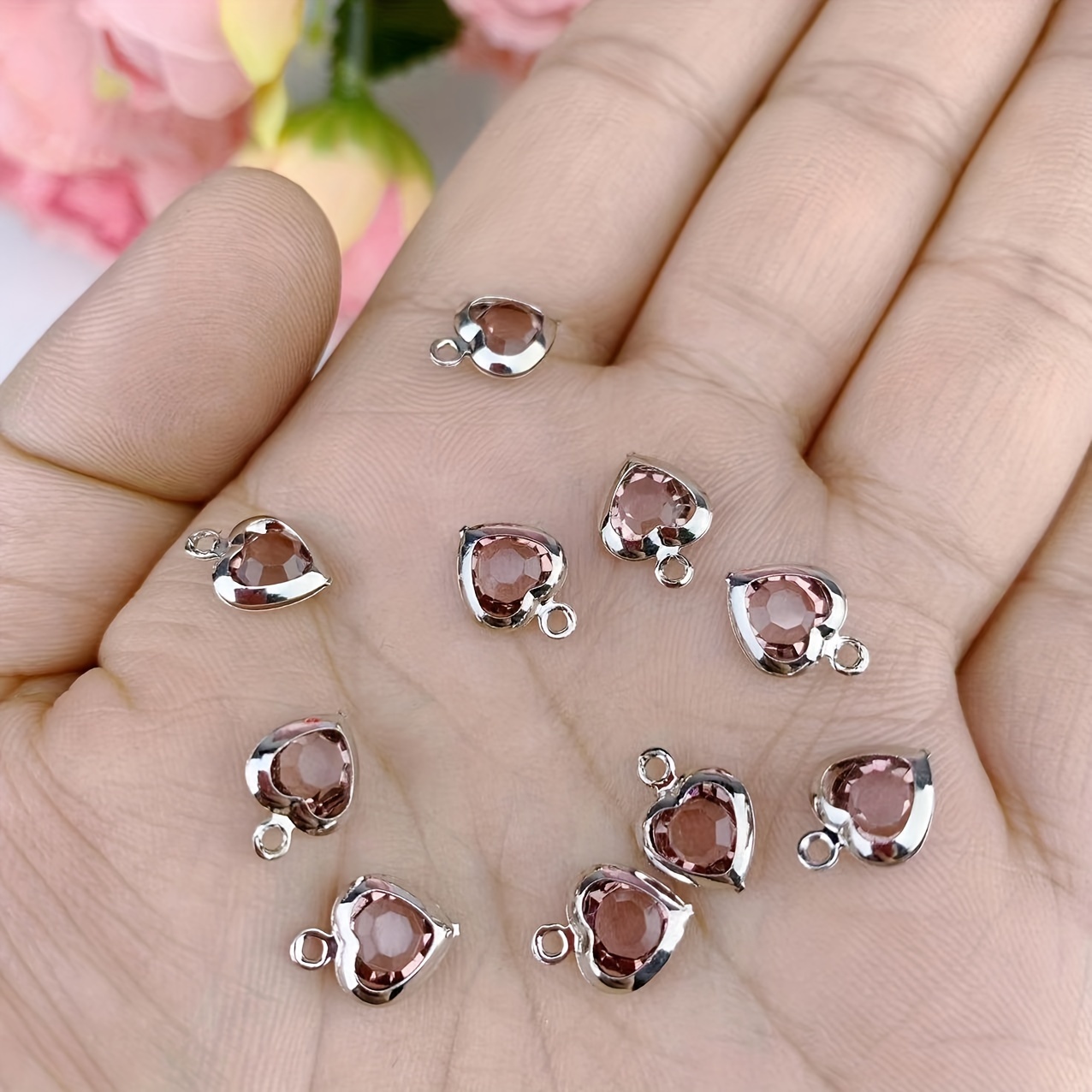 TEMU 10 Pzas De Accesorios De Cristal Con Forma De Corazón De Doble Cara Multicolor Con Bordes De Cobre, Joyería Para Hacer Aretes, Pendientes,