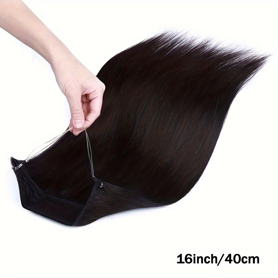 Fish Line Hair Extension Human Hair Piece Hair Natural Black - Temu