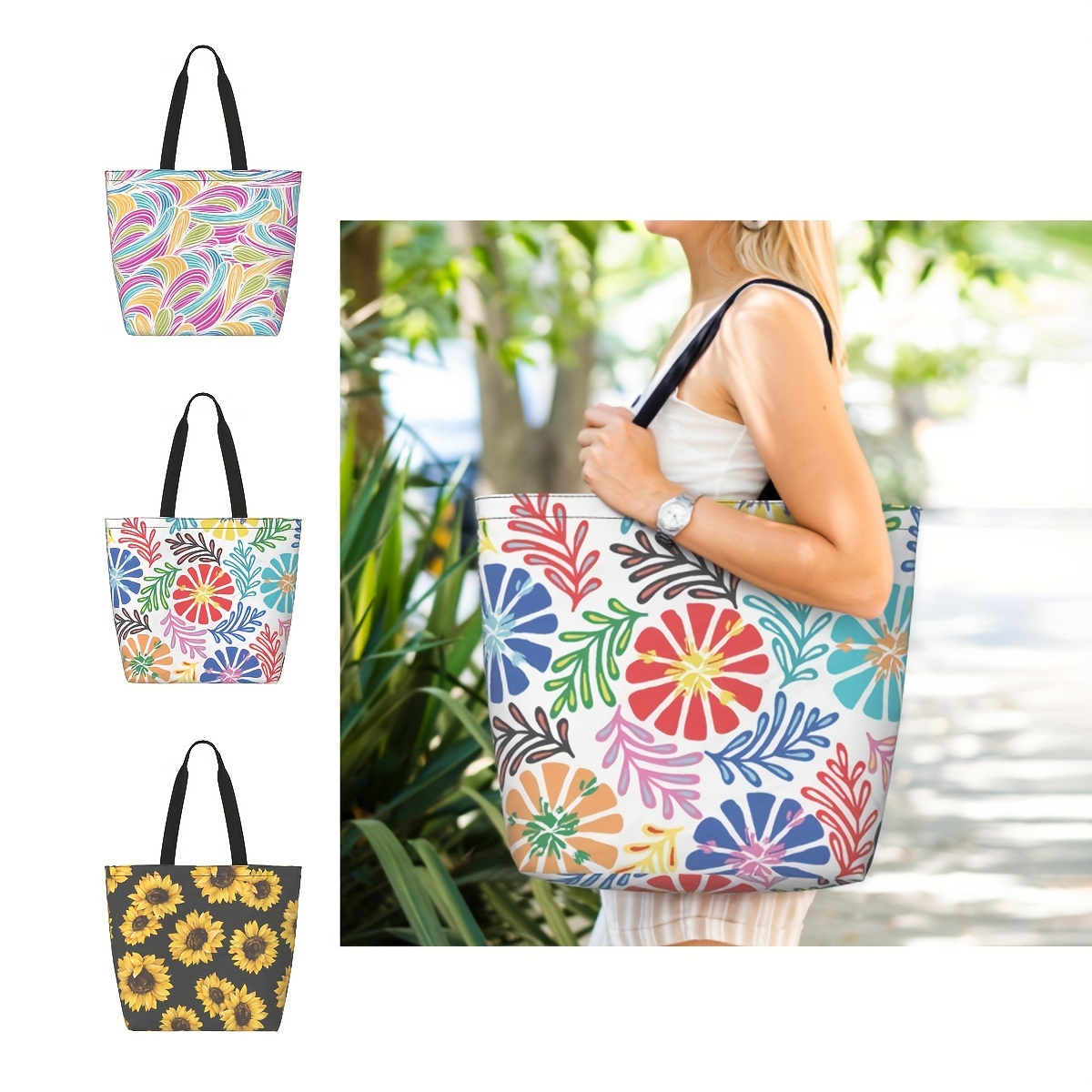 Bolso Shopper Gran Capacidad Estampado Floral Bolso Hombro - Temu