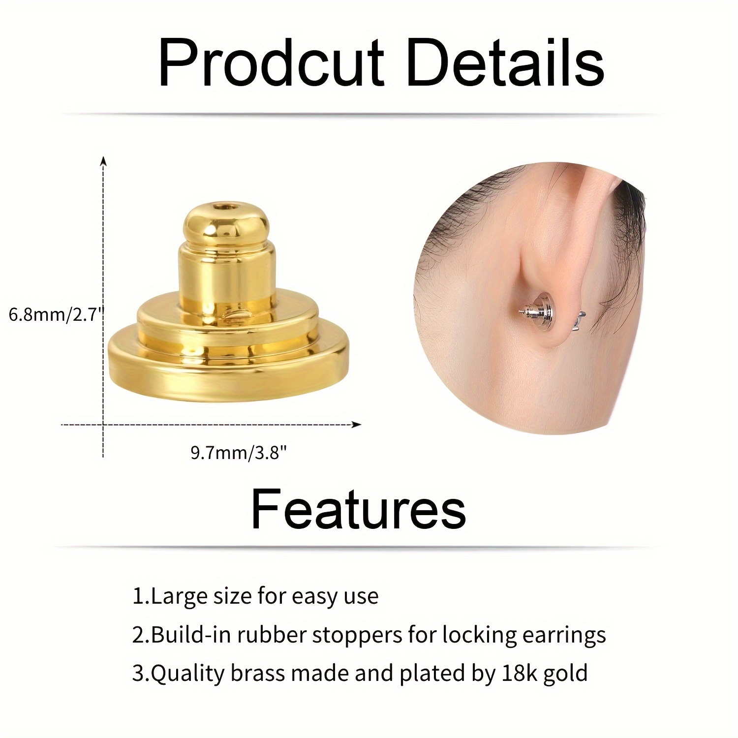 Earring Lifters Hypoallergenic Earring Backs for Droopy Ears Adjustable  Secure Earring Backs Repacements for Heavy Studs Droopy Earrings  (Gold&Silver) 