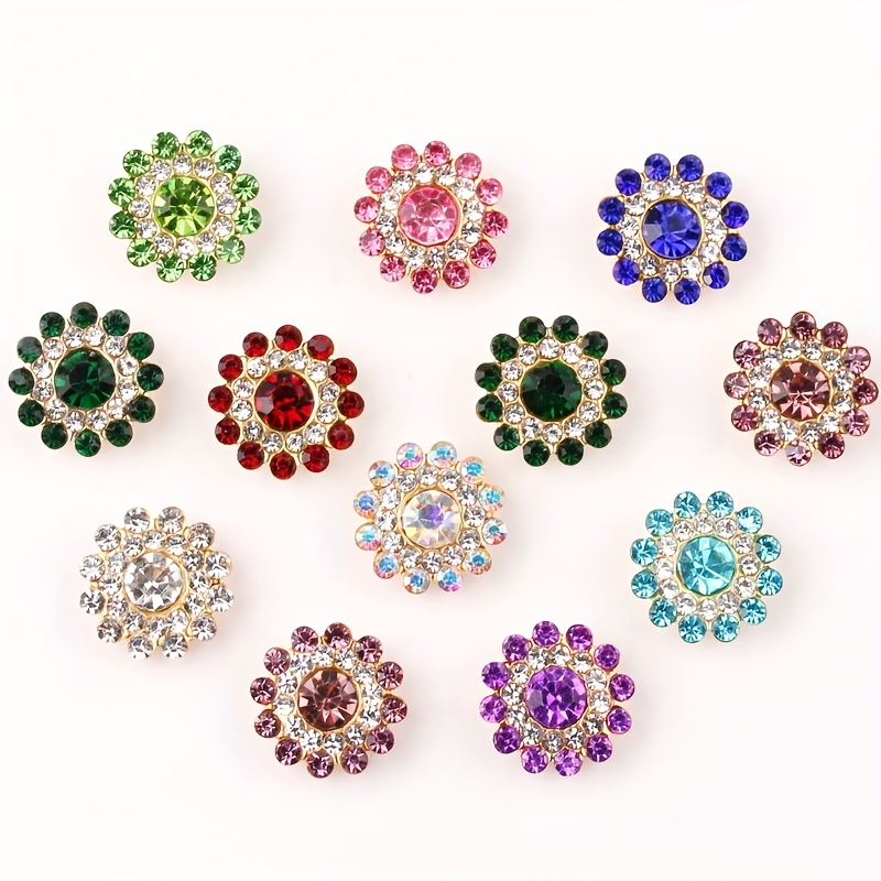 

50pcs/pack Flower-shaped Round Glass Crystal Rhinestones With Golden Base Flat Back Sew On Rhinestone Beads Diy Trim Rhinestones For Crafts