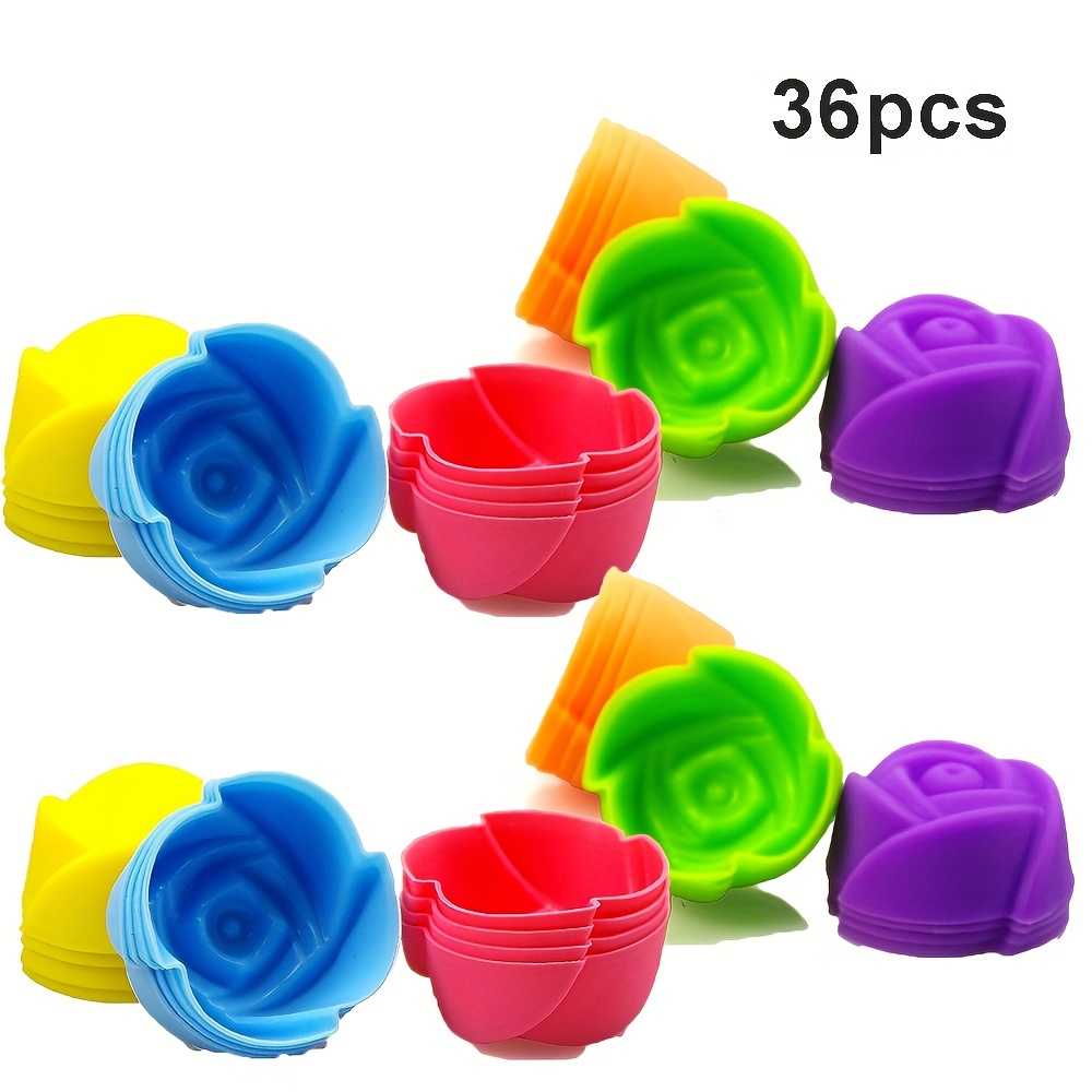 Silicone Cupcake Moulds, Multicolour Shape ( Round, Rose, Star, Heart) Pack  of 8