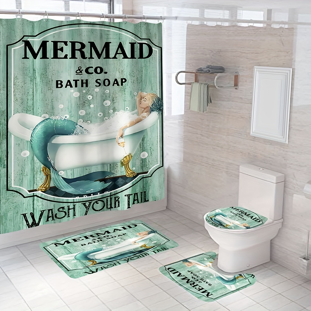 Shower Curtain Set Bathroom Rugs Underwater World Cartoon - Temu