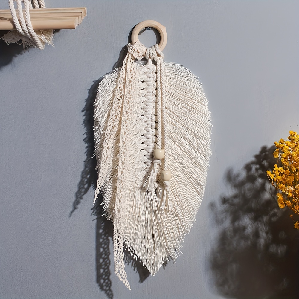 

1pc, Pendant Scandinavian Creative Hand-woven Tassel Cotton Rope Leaves Living Room Bedroom Backdrop Decorative Tapestry Diy Hangings, Home Decor, Room Decor, Wall Decor