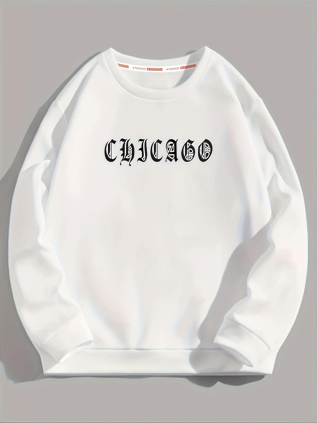 CHICAGO Print Men's Crew Neck Long Sleeve Sweatshirt, Casual Wear,  Graphic Pullover, Men's Clothing For Spring Fall Winter