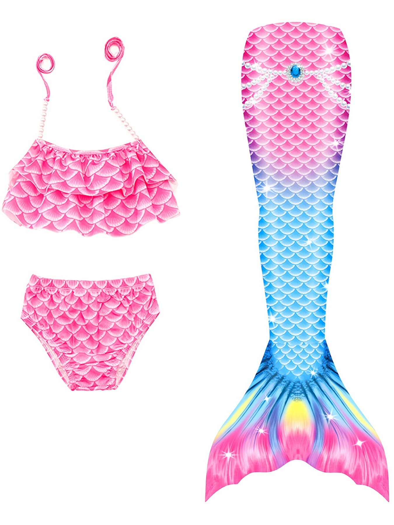 Traje Baño En Forma Cola Sirena Niña Traje Baño Estampado - Temu