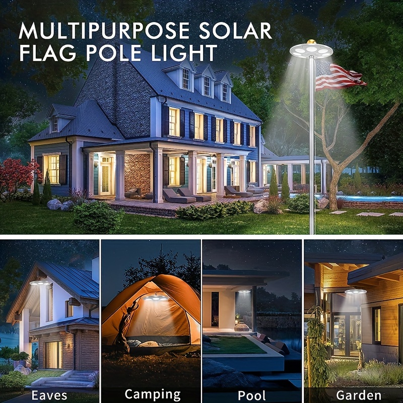 Solar light for flag store pole on house