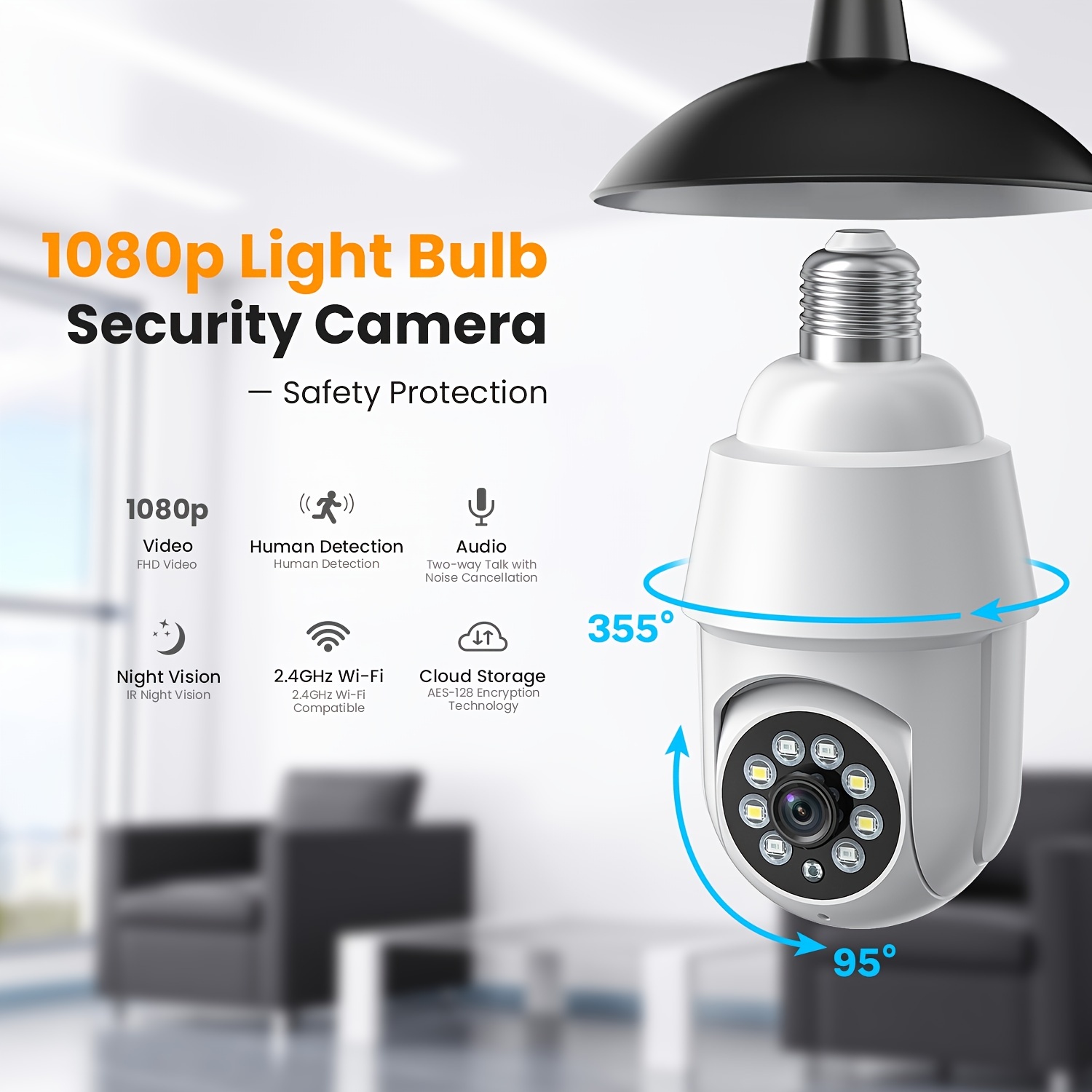 Ampoule caméra wifi intelligente de surveillance vision HD 355 degrés