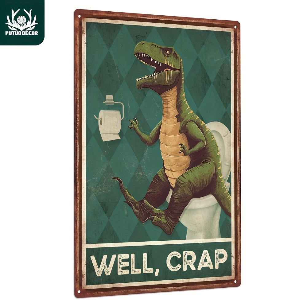 

1pc, Funny Metal Tin Signs, Vintage Dinosaur Plaque Iron Wall Art Painting Decor For Home Bathroom Toilet Washroom, 7.8 X 11.8 Inches
