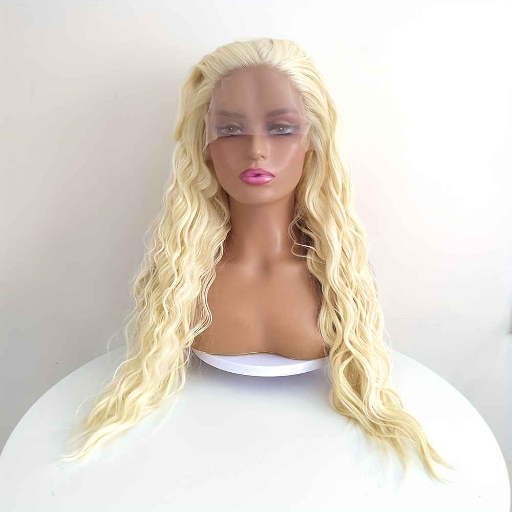 13 3 Blonde Lace Front Wig Deep Wave Blonde Color Synthetic Hair Lace Front Wig For Women Glueless Lace Wigs