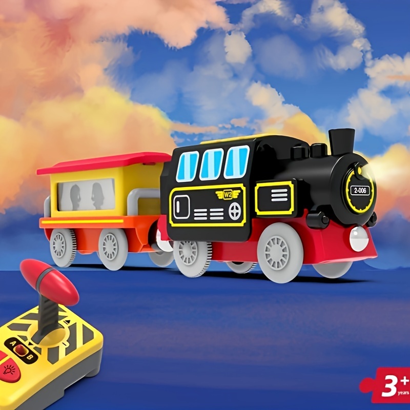 JUQU - Juego de tren eléctrico para niños pequeños, juguetes clásicos de  tren, motor de locomotora a batería con sonido y luces, 3 autos y 10  pistas