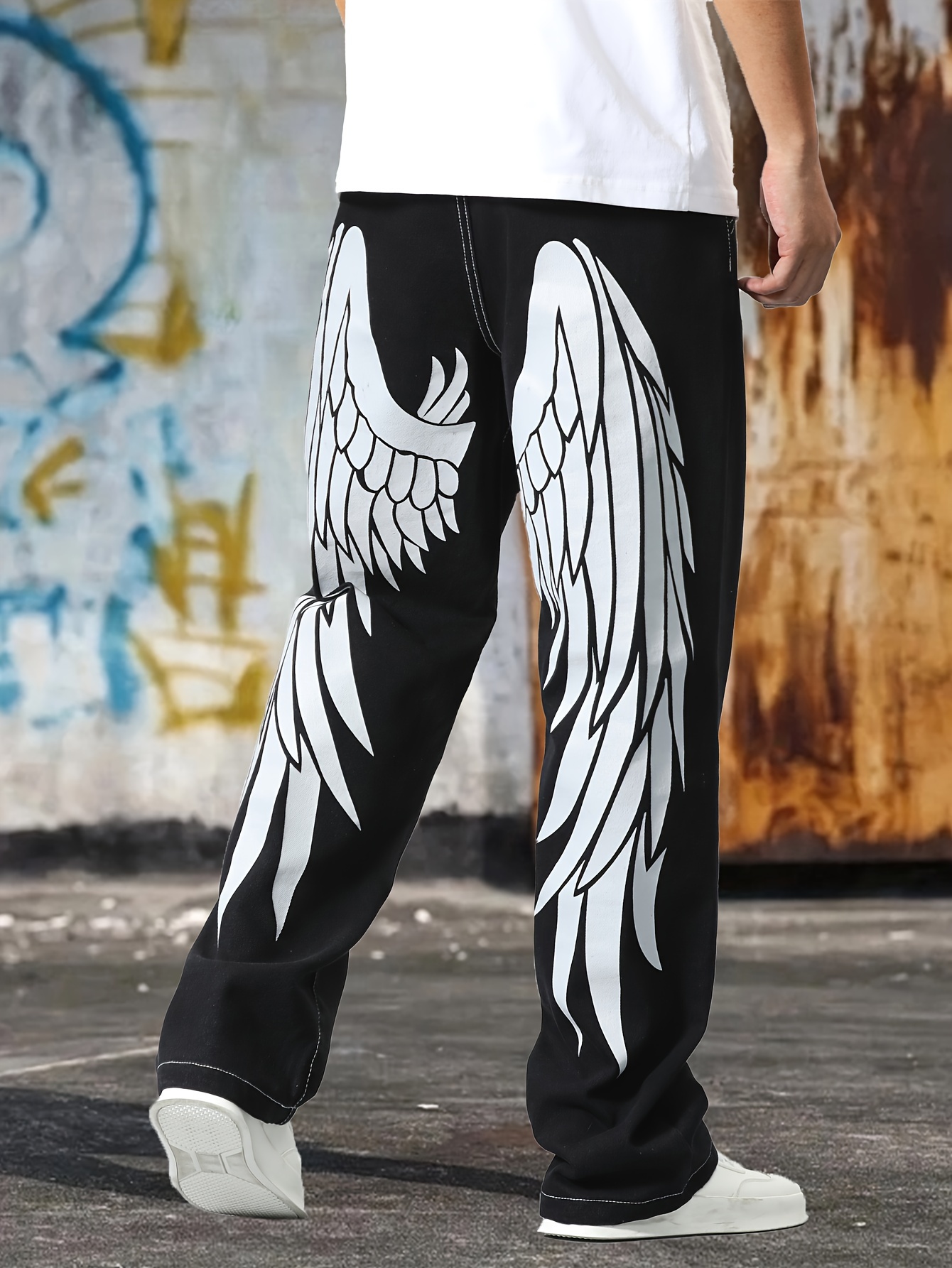 Dragon Embroidery Baggy Jeans Men's Casual Street Style Wide - Temu