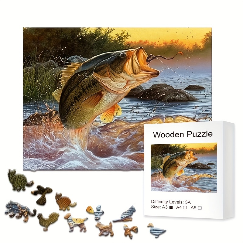 Wooden Puzzles Unique Shape Fishing Puzzles Interest High Quality