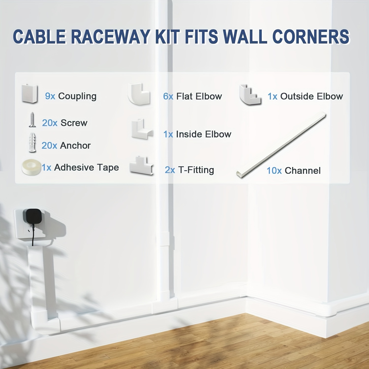 Wall Mount Cable Cover System with Elbow Connectors