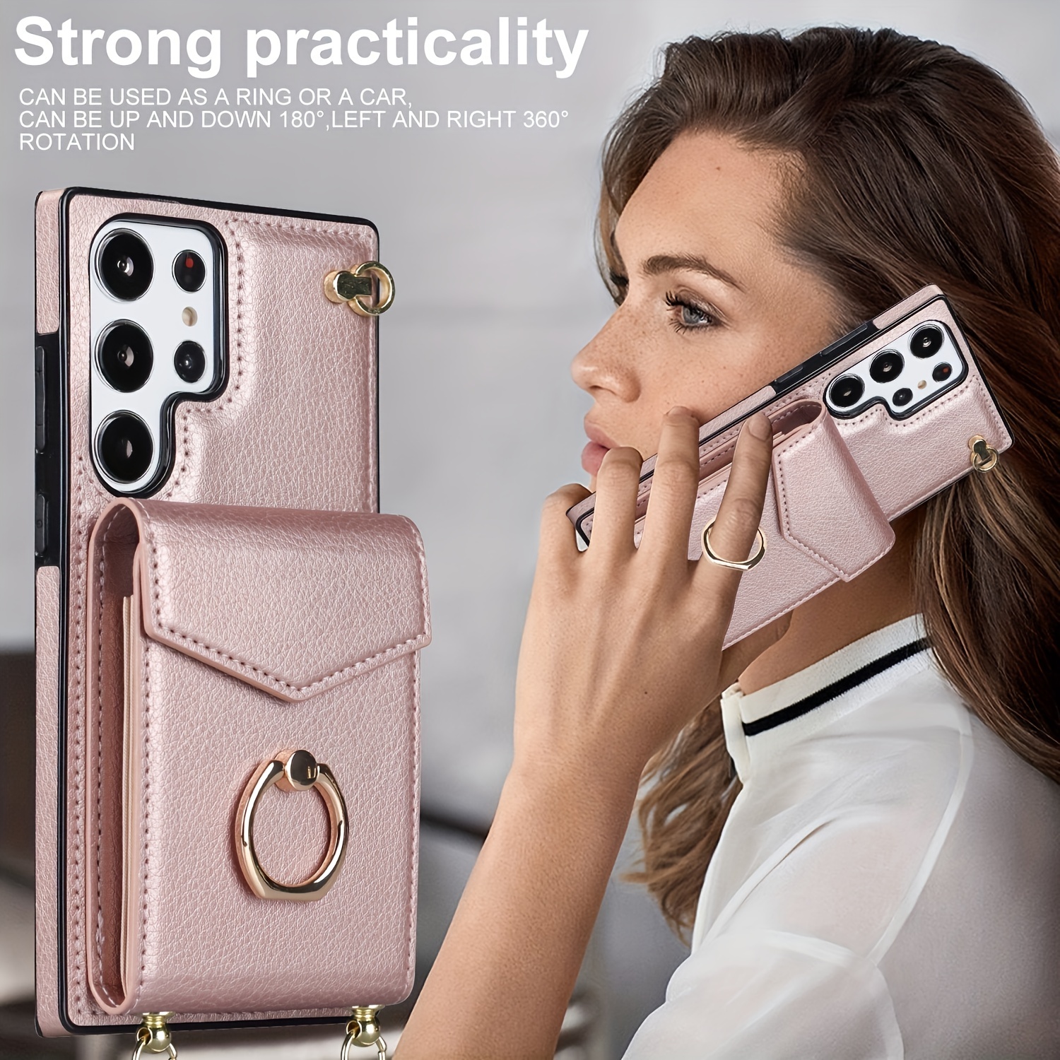 Luxury Leather Phone Case For Galaxy S23 Ultra S22 Ultra Note 20 Ultra  Fashion Slot With Holder Lanyard Ring Wallet Card Bag Protect Cover - Temu