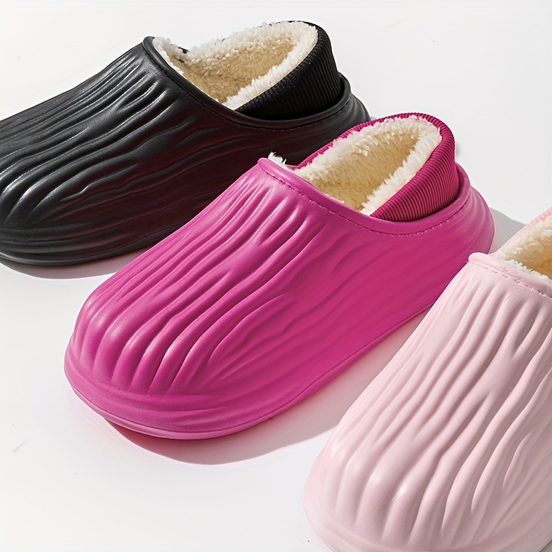 solid color warm home slippers slip on round toe non slip velvet soft fluffy shoes plush indoor cozy shoes 2