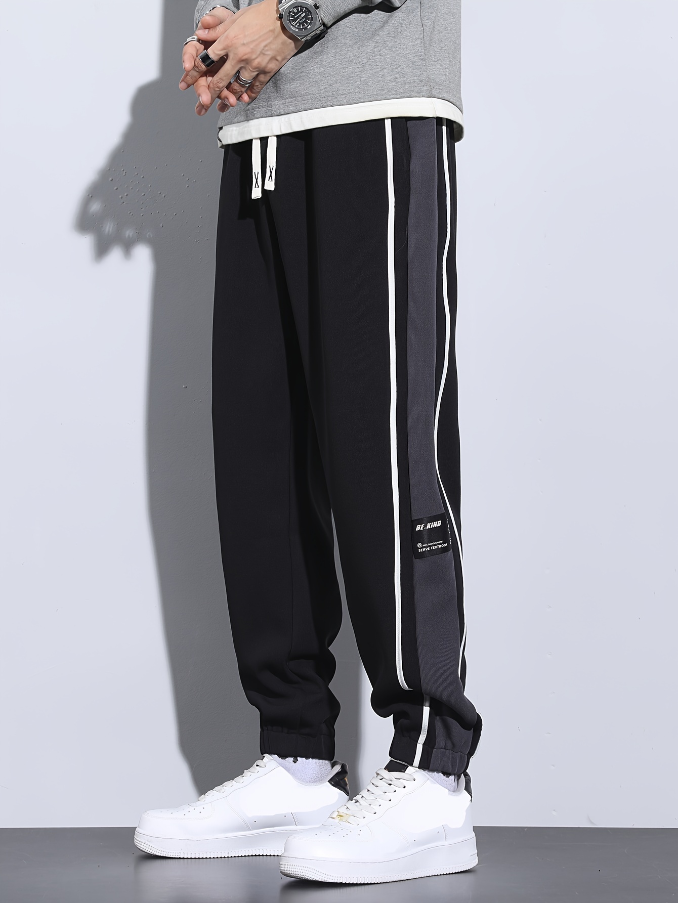 Men's Trendy Striped Joggers Casual Slightly Stretch - Temu Philippines