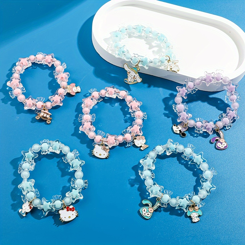 Sanrio CZ Inlaid Stainless Steel Hello Kitty Bangle Bracelet - Blue + Ice Cream